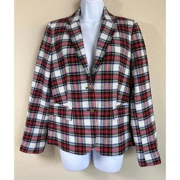 J. Crew Tartan Schoolboy Blazer Jacket Womens Size 8 Plaid Wool Blend Office NWT - Picture 1 of 13
